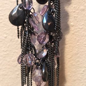 Necklace with purple beads and metallic fringe